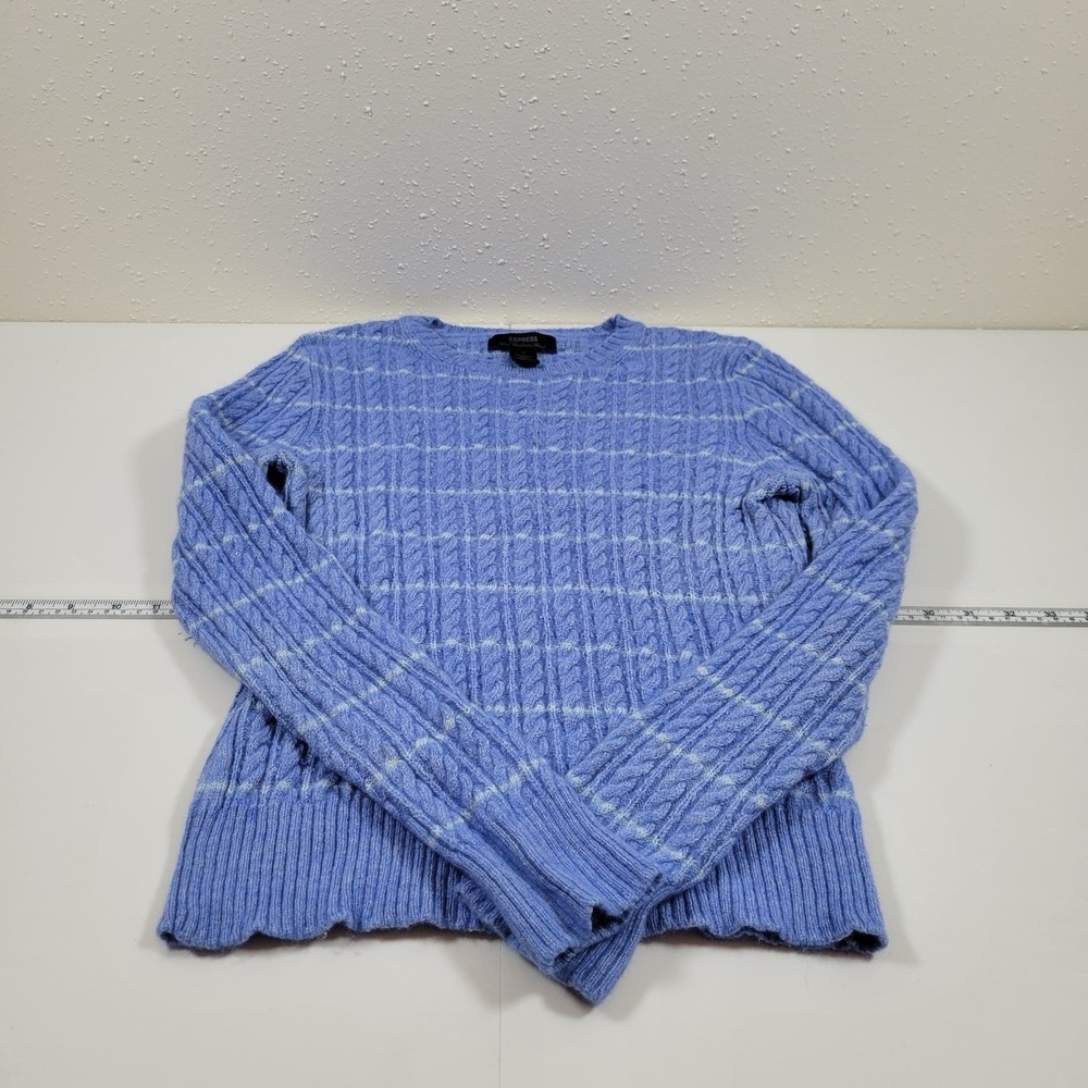 Express Women's Sweater Merino Wool Cashmere Blend Size M‎ Blue Striped